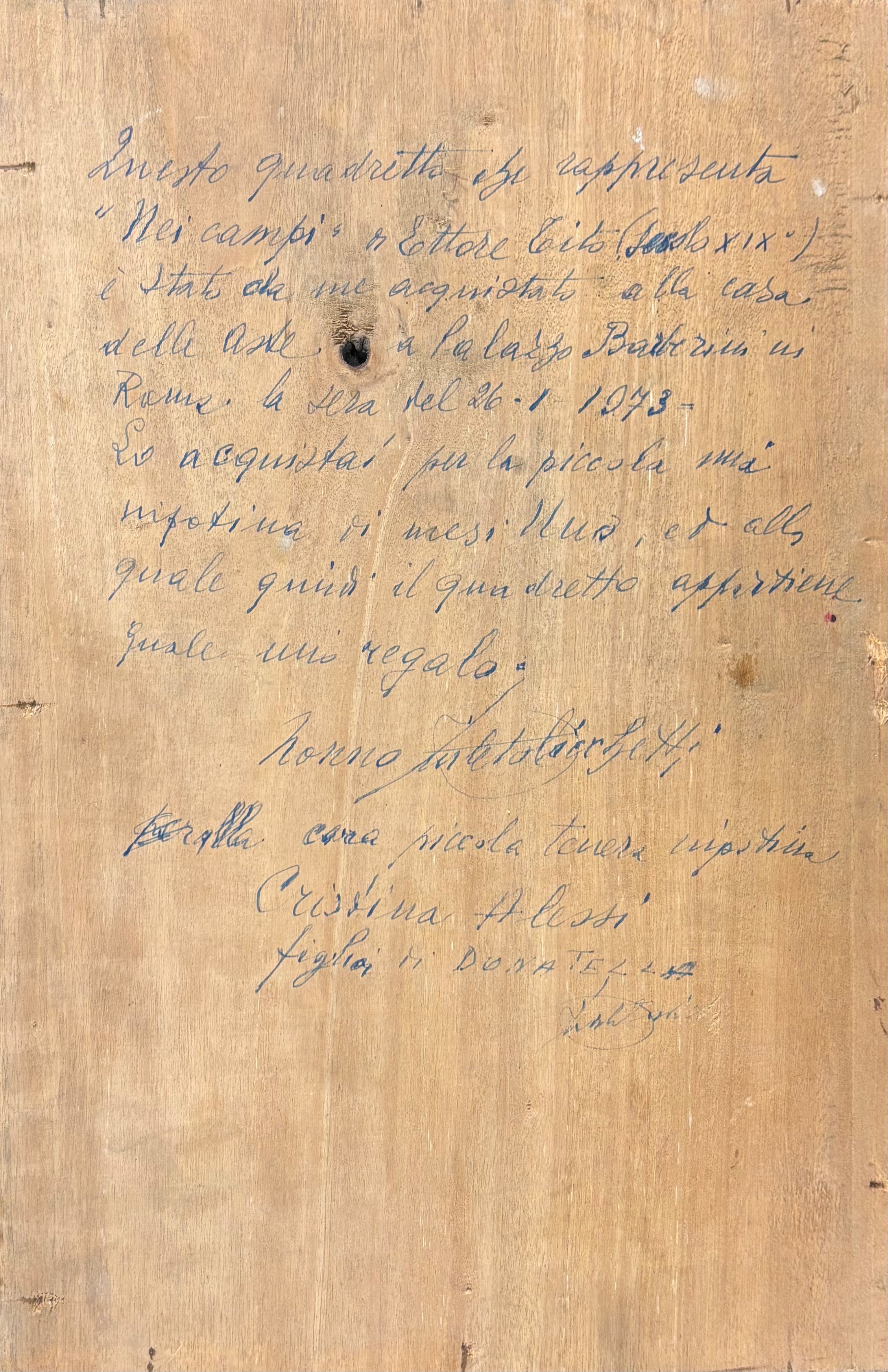 Ettore Tito - Suonatrice di violino con putti e amorini, olio su tavola