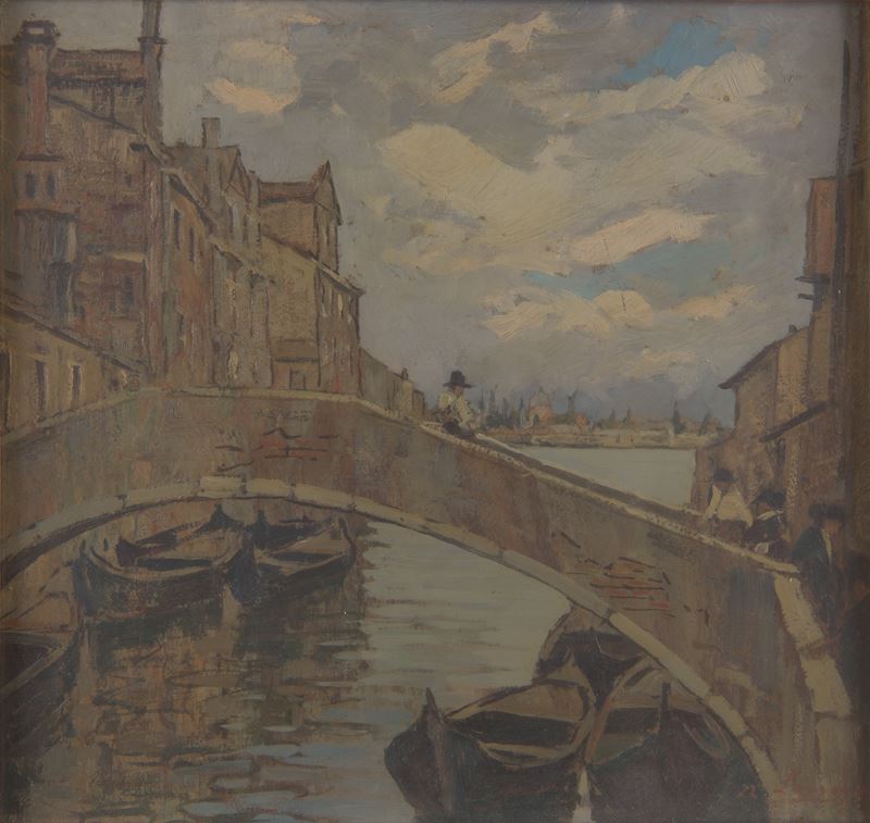 Giovanni Lomi - Venezia - Nei pressi delle Fondamenta Nuove, olio su cartoncino