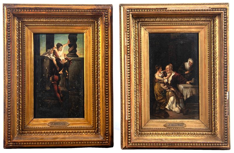 Due dipinti raffiguranti: "Scena di taverna" e "Scena galante"