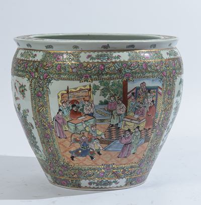 Cina, Dinastia Qing, Grande cache-pot in porcellana policroma