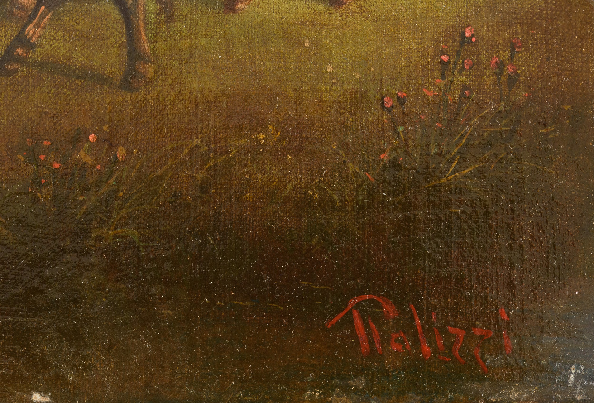 Giuseppe Palizzi - Scena agreste con contadini e buoi, olio su tela