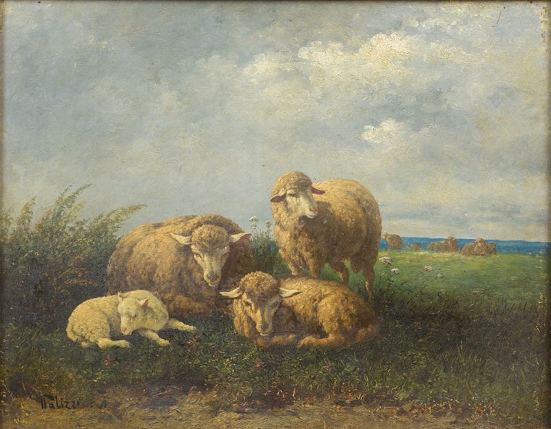 Giuseppe Palizzi - Pecore a riposo, olio su tela