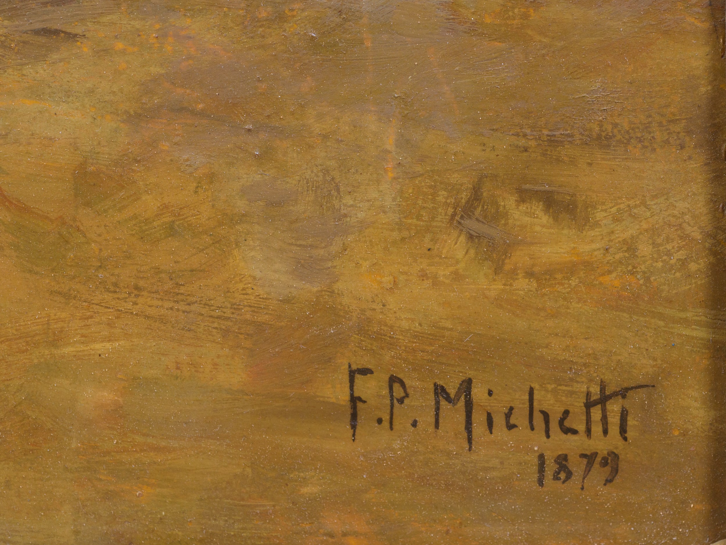 Francesco Paolo Michetti - Scena agreste con contadina e asino, olio su tavola
