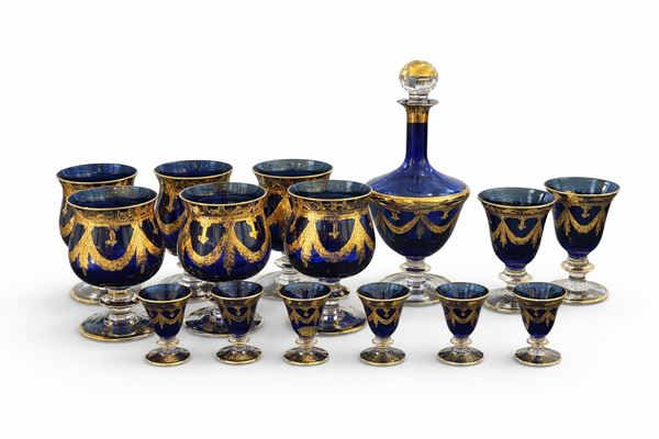 Interglass - Servizio di bicchieri in cristallo dorato e blu cobalto