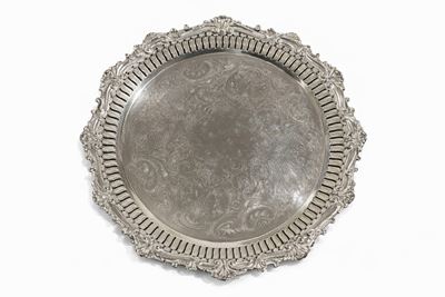 Vassoio, metallo argentato, diametro 37,5 cm