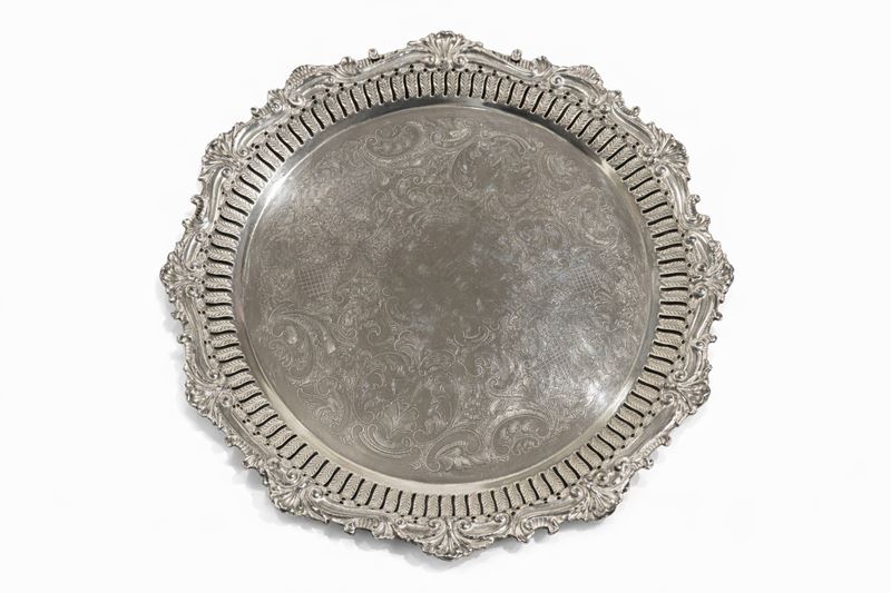 Vassoio, metallo argentato, diametro 37,5 cm