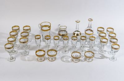 Servizio di bicchieri in cristallo molato e oro zecchino, 29 pezzi