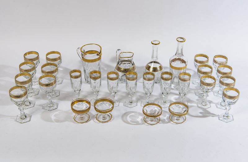 Servizio di bicchieri in cristallo molato e oro zecchino, 29 pezzi