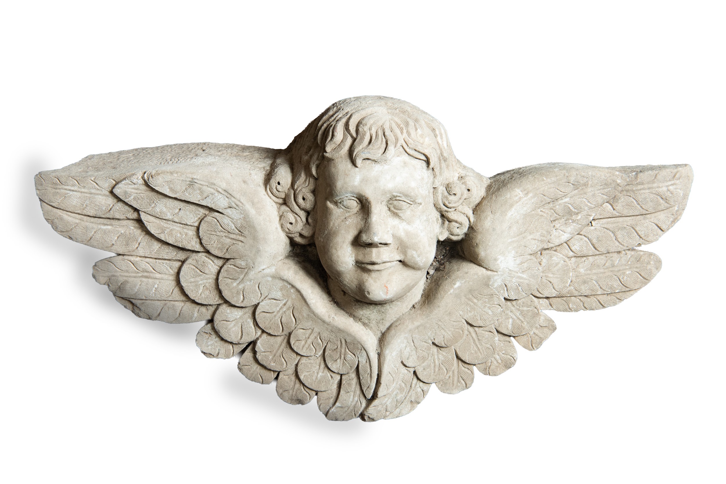 Coppia di sculture raffiguranti cherubini alati