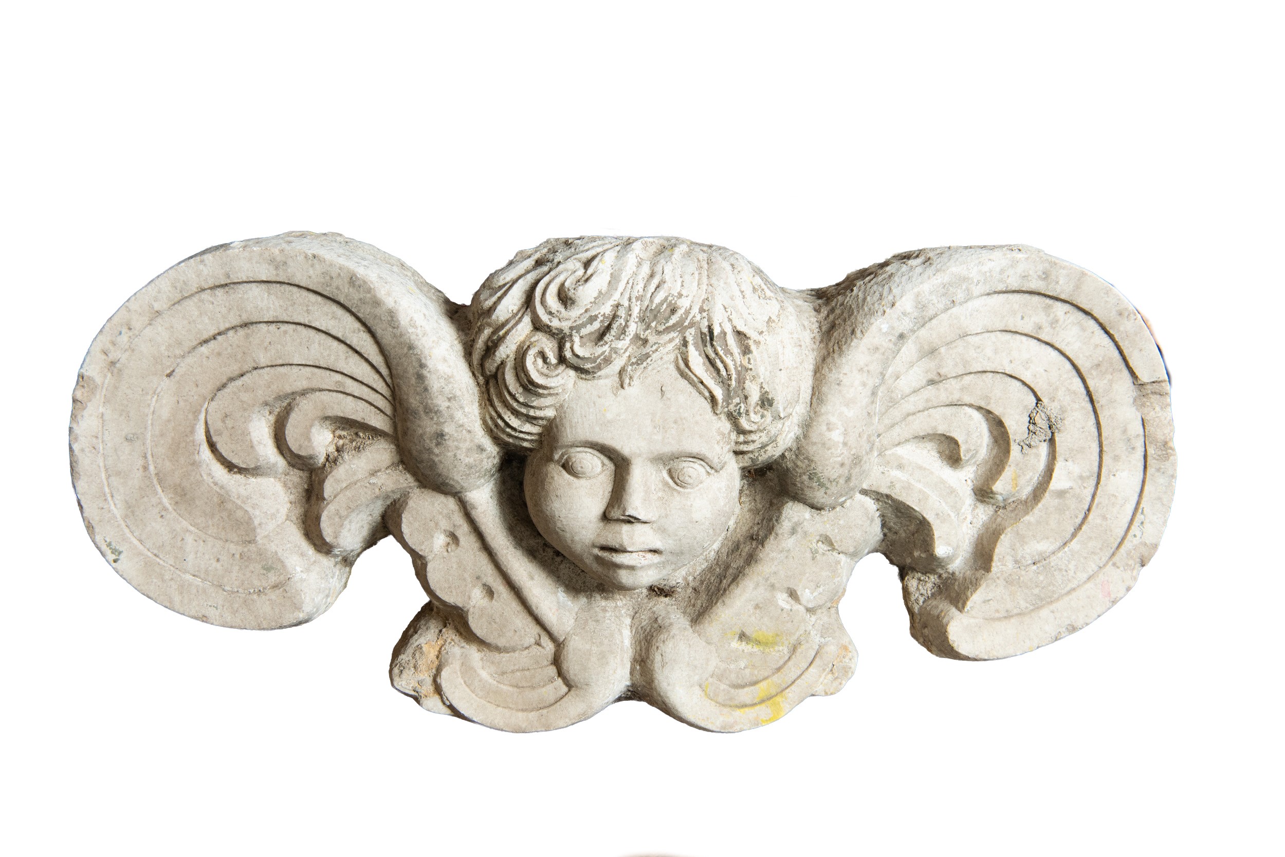 Coppia di sculture raffiguranti cherubini alati