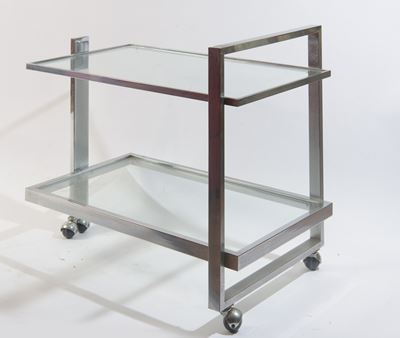 Carrello bar, metallo cromato e vetro, anni '70 del XX secolo
