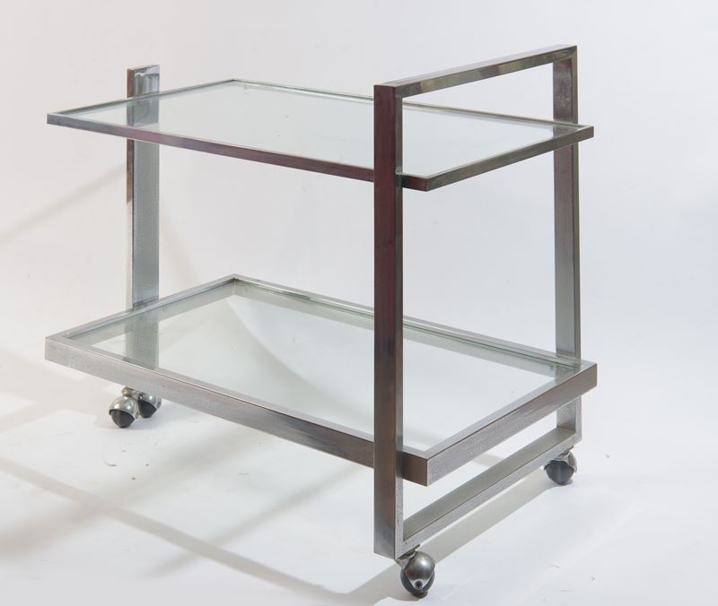Carrello bar, metallo cromato e vetro, anni '70 del XX secolo