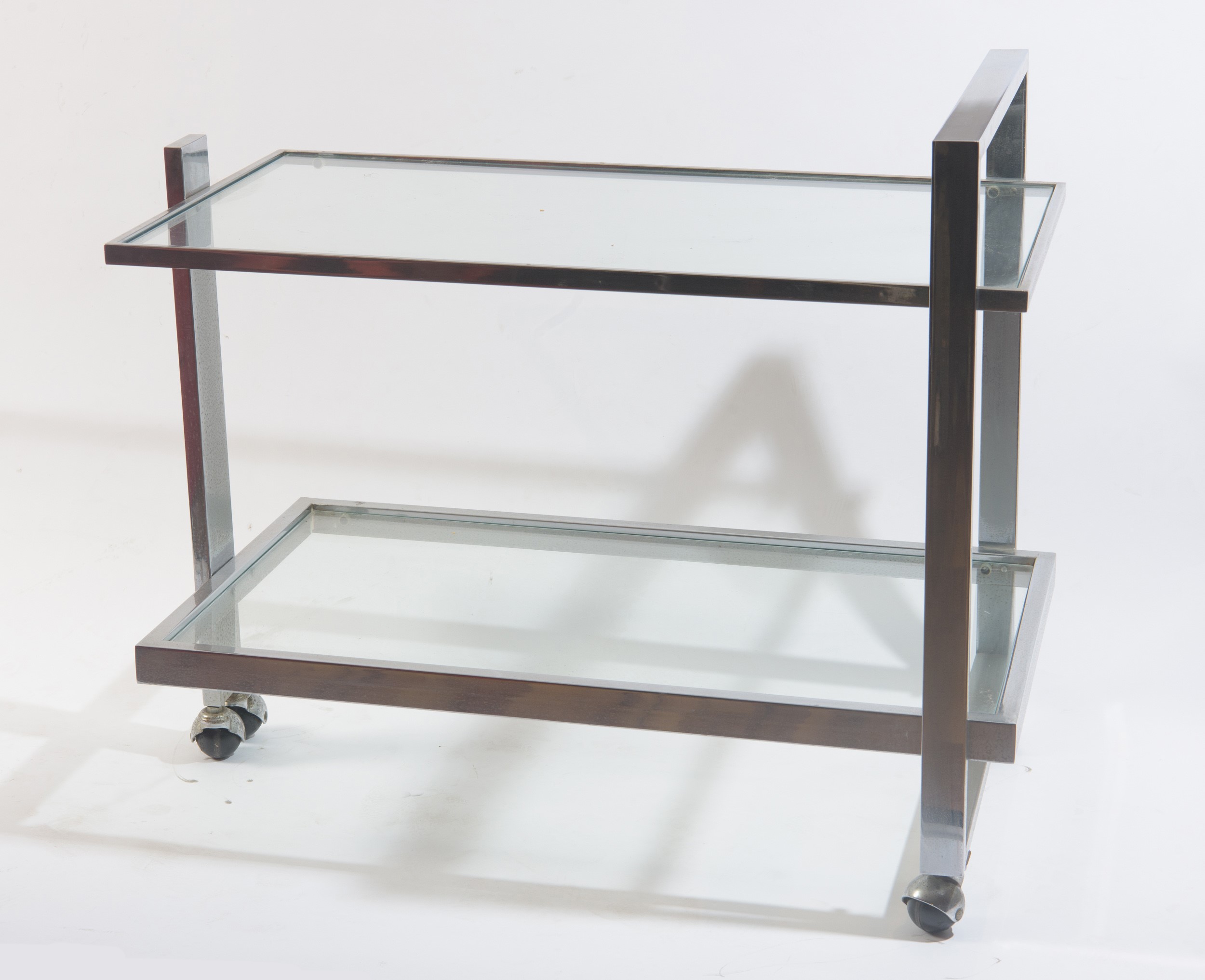 Carrello bar, metallo cromato e vetro, anni '70 del XX secolo