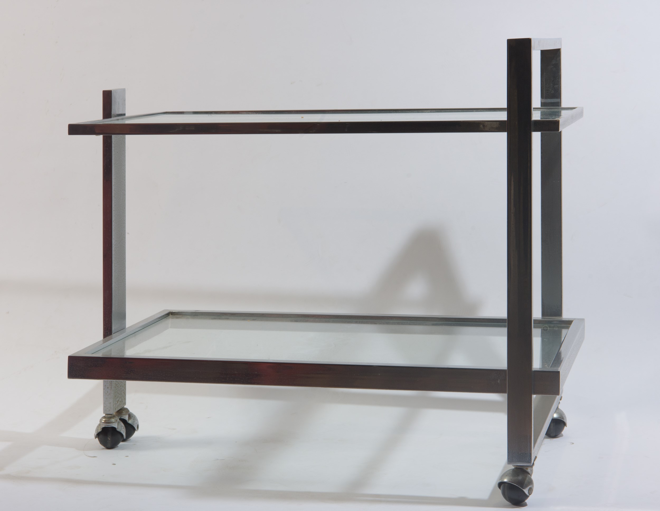Carrello bar, metallo cromato e vetro, anni '70 del XX secolo