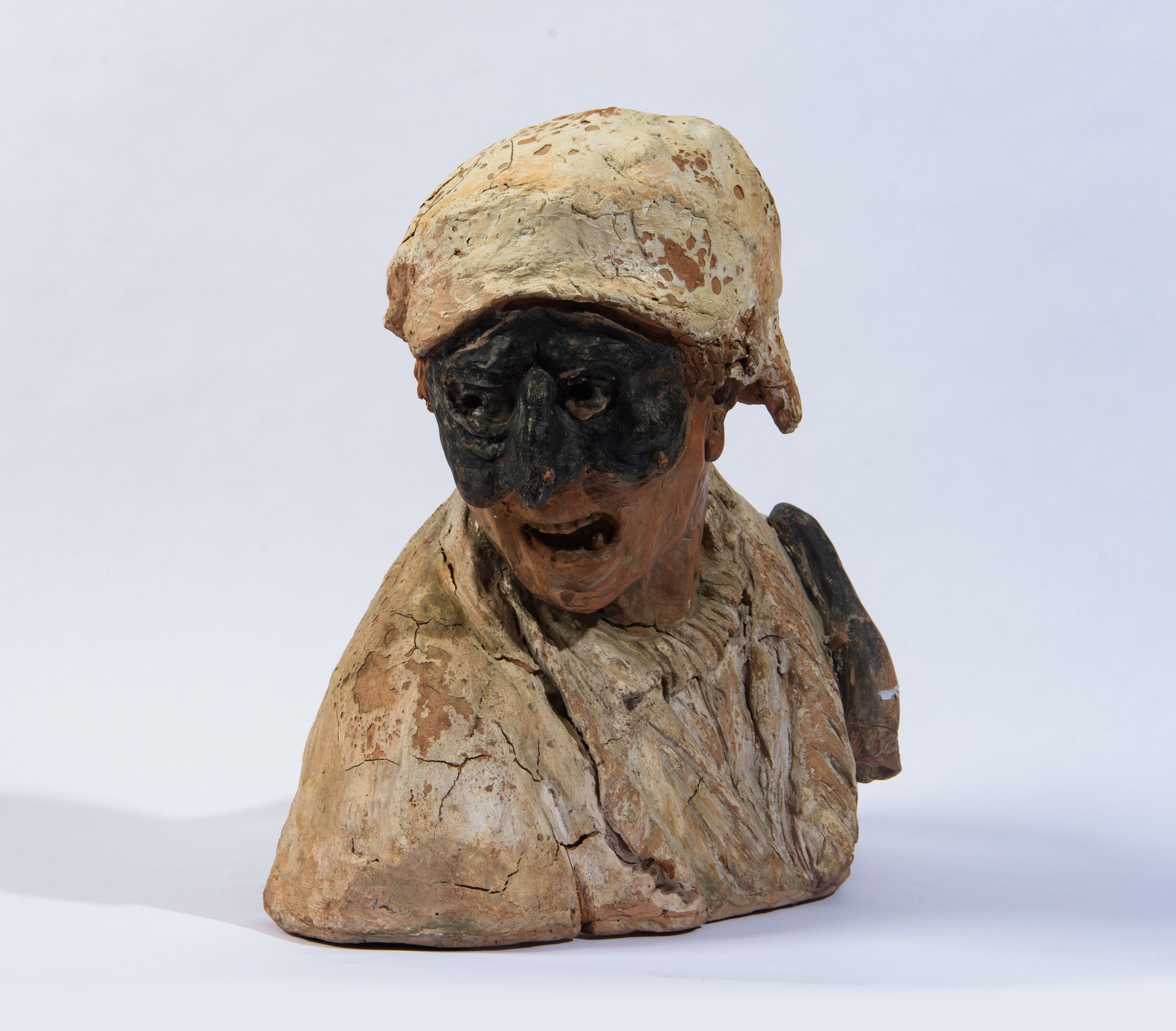 Pulcinella, terracotta policroma (Napoli, XIX-XX secolo), scultura a mezzo busto