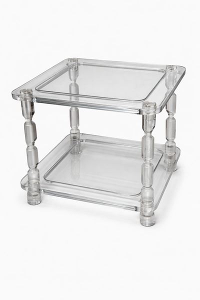 Tavolino in perspex, dimensioni 60 x 70 x 70 cm, XX secolo