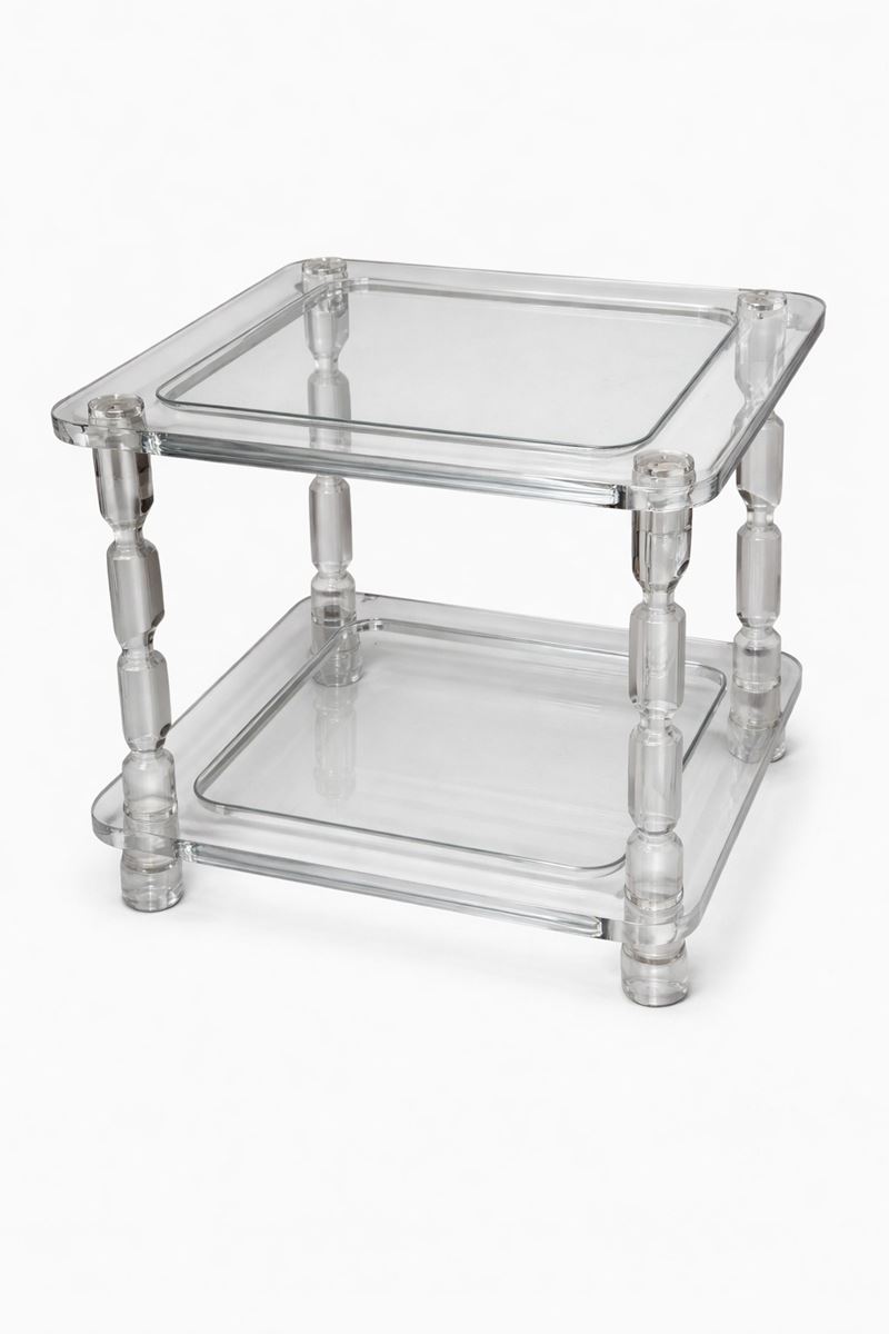 Tavolino in perspex, dimensioni 60 x 70 x 70 cm, XX secolo