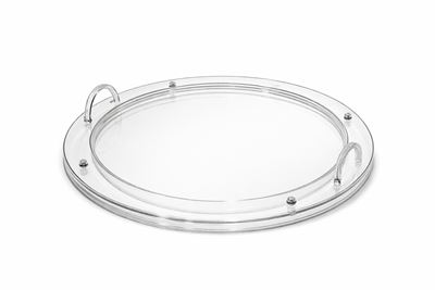 Vassoio da portata circolare in perspex con inserto in vetro, diametro 73 cm