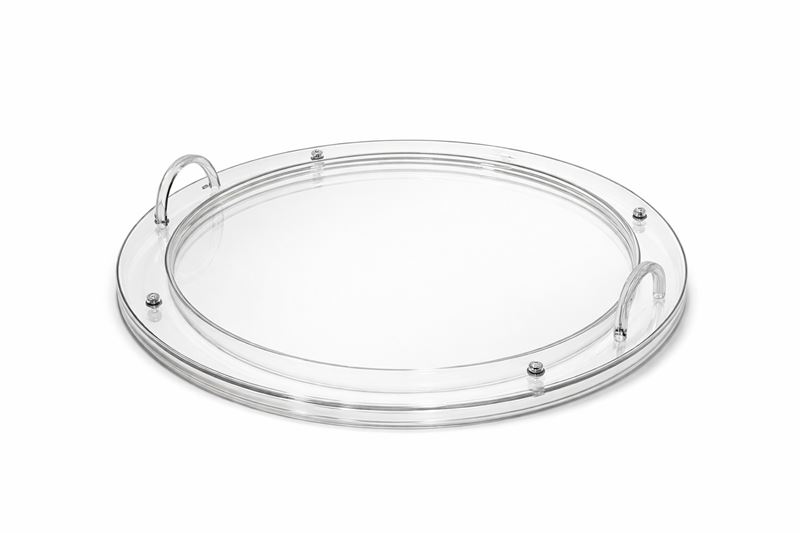Vassoio da portata circolare in perspex con inserto in vetro, diametro 73 cm