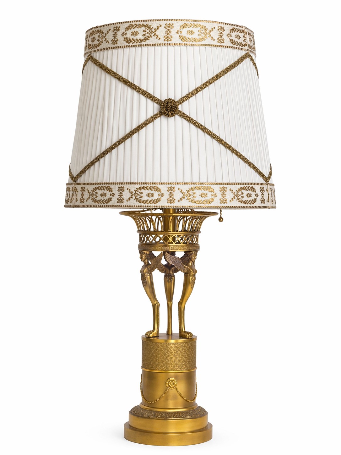 Gruppo di sei lampade da tavolo in stile neoclassico, basi in bronzo dorato e marmo bianco, XX se...