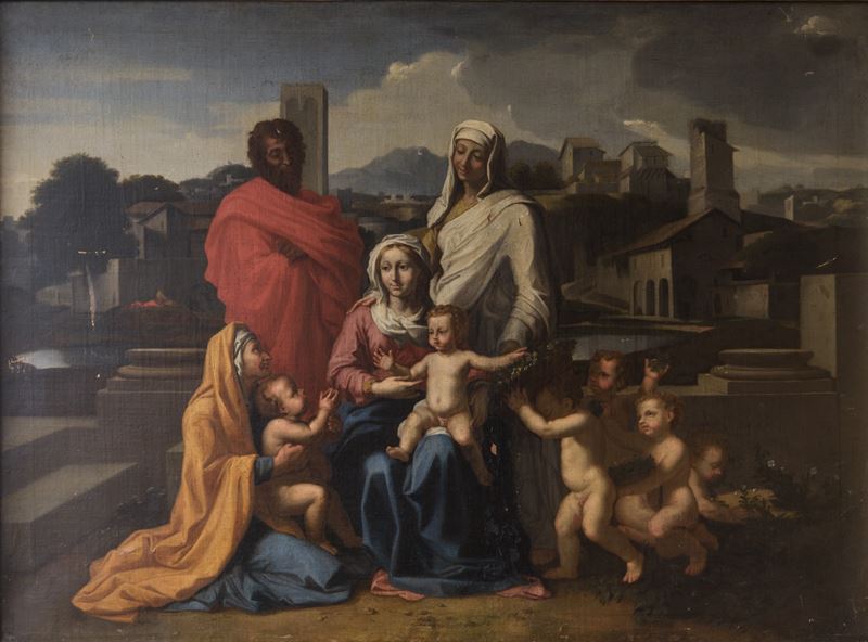 Nicolas Poussin - Sacra famiglia con Sant'Elisabetta, San Giovannino, San Giuseppe e Sant'Anna, o...