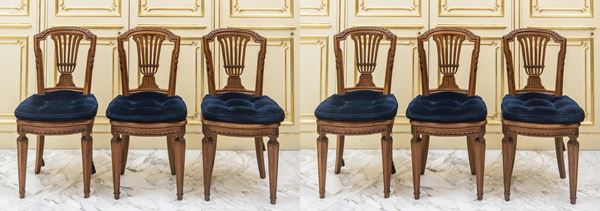 Gruppo di sei sedie in stile Luigi XVI