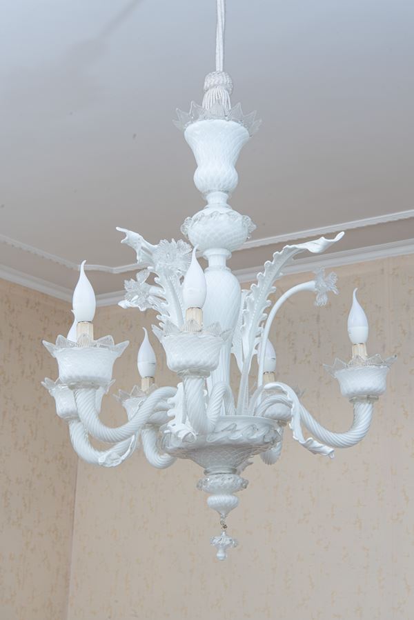 Lampadario in vetro di Murano a sei luci