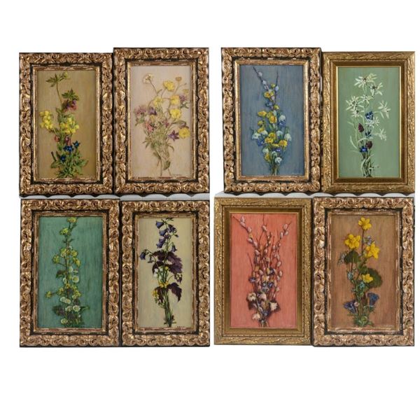 Otto dipinti raffiguranti fiori