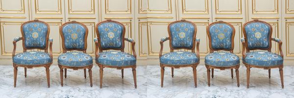 Salotto composto da quattro poltrone e due sedie Luigi XVI