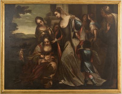 Scuola italiana, Ritrovamento di Mosè, olio su tela