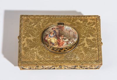 Cofanetto automa musicale, bronzo dorato, Francia, Napoleone III, fine XIX secolo