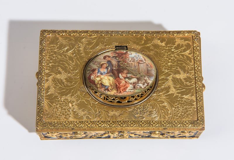 Cofanetto automa musicale, bronzo dorato, Francia, Napoleone III, fine XIX secolo