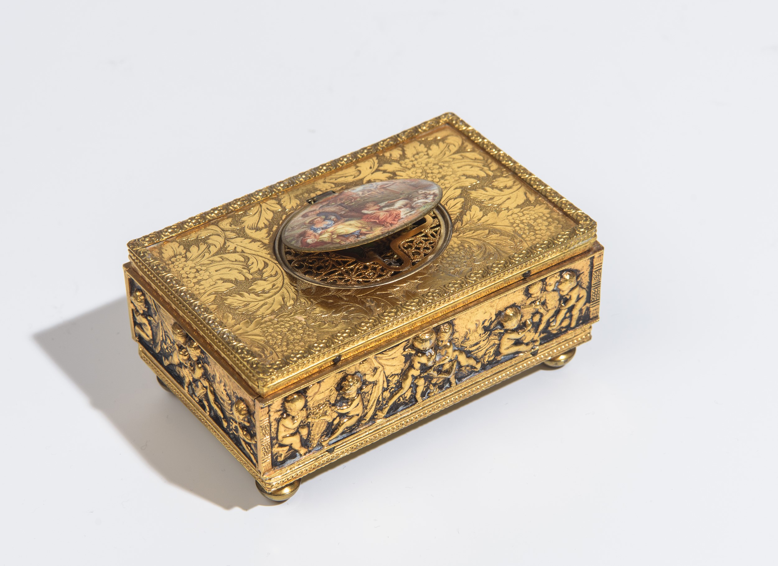 Cofanetto automa musicale, bronzo dorato, Francia, Napoleone III, fine XIX secolo