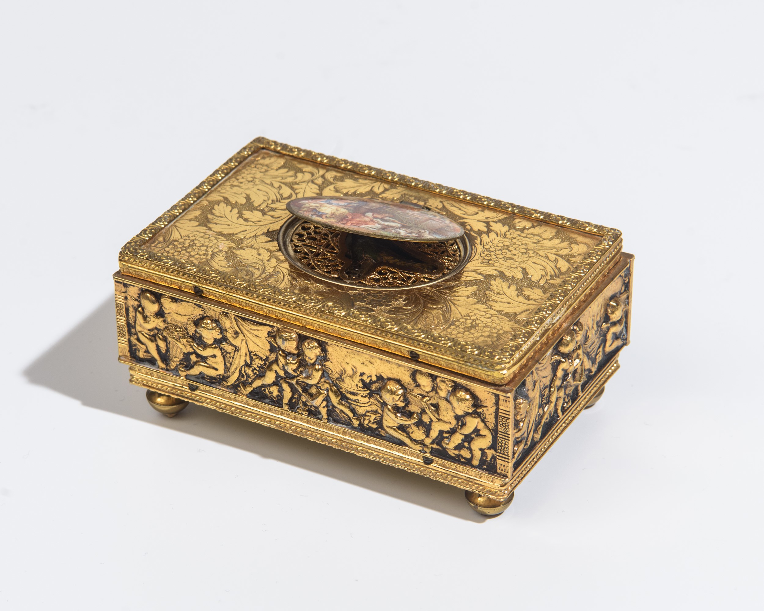 Cofanetto automa musicale, bronzo dorato, Francia, Napoleone III, fine XIX secolo