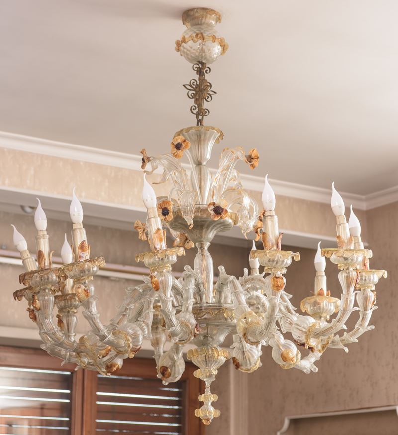 Importante lampadario in vetro di Murano