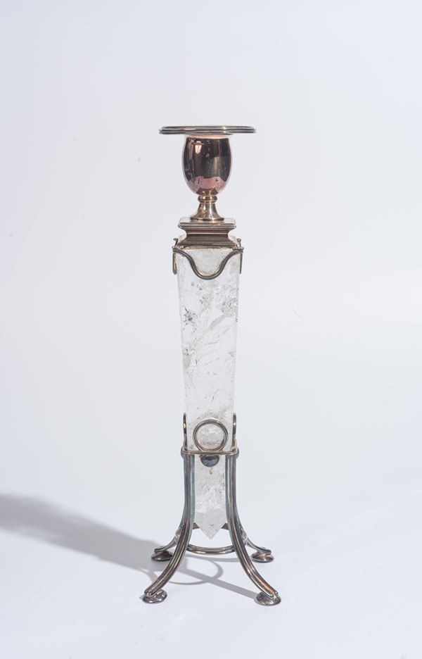 Candelabro in argento e cristallo di rocca