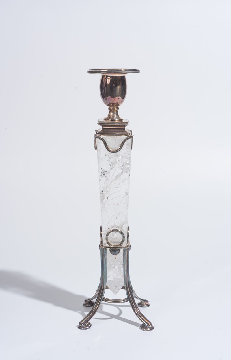 Candelabro in argento e cristallo di rocca