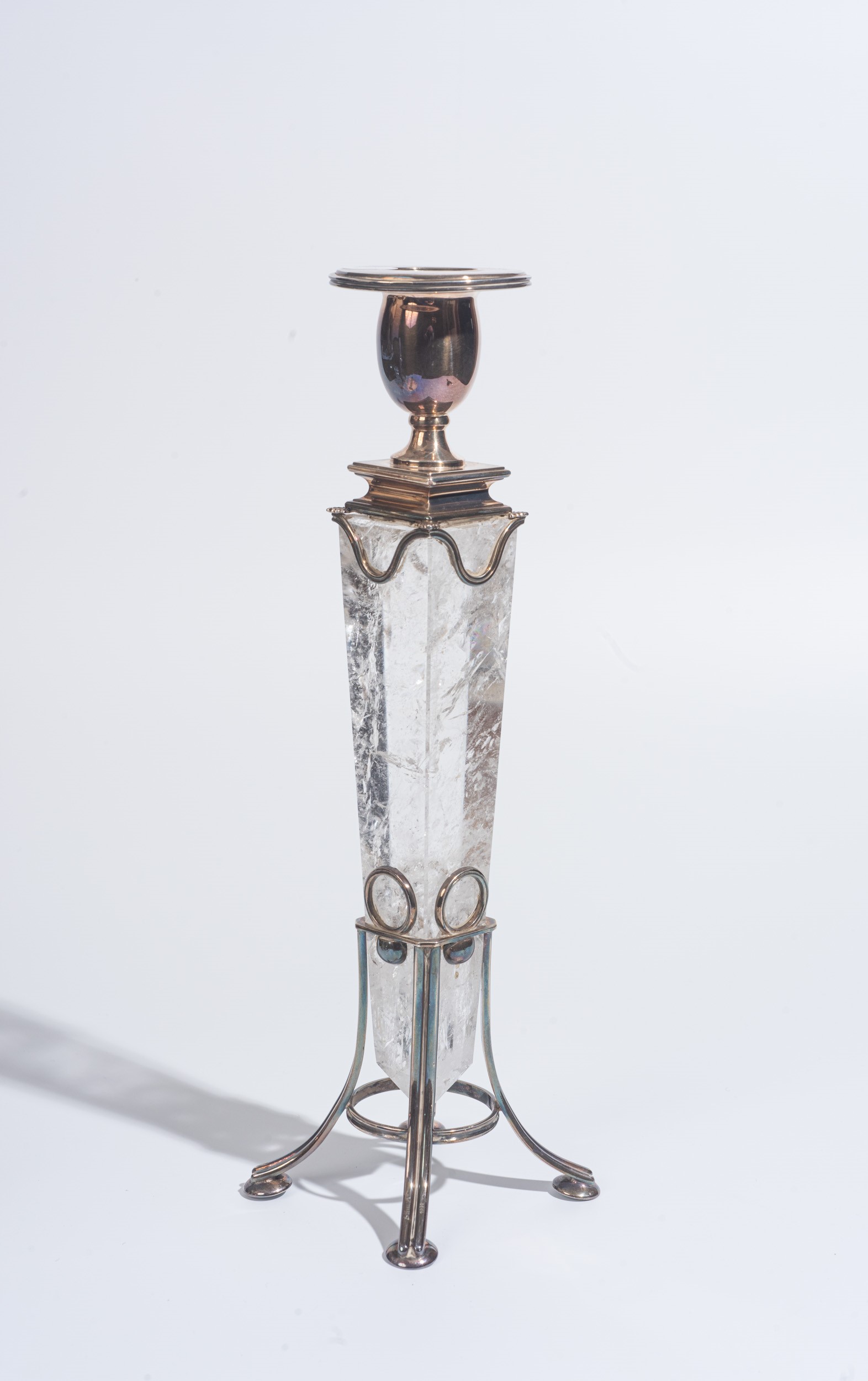 Candelabro in argento e cristallo di rocca