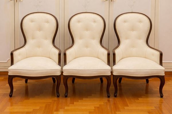Tre poltrone da salotto Luigi Filippo