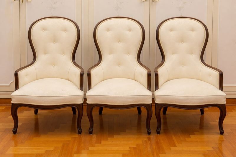 Tre poltrone da salotto Luigi Filippo