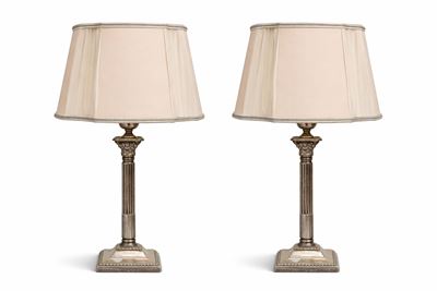 Coppa di lampade in metallo argentato, h 32 - h 44 cm, XX secolo