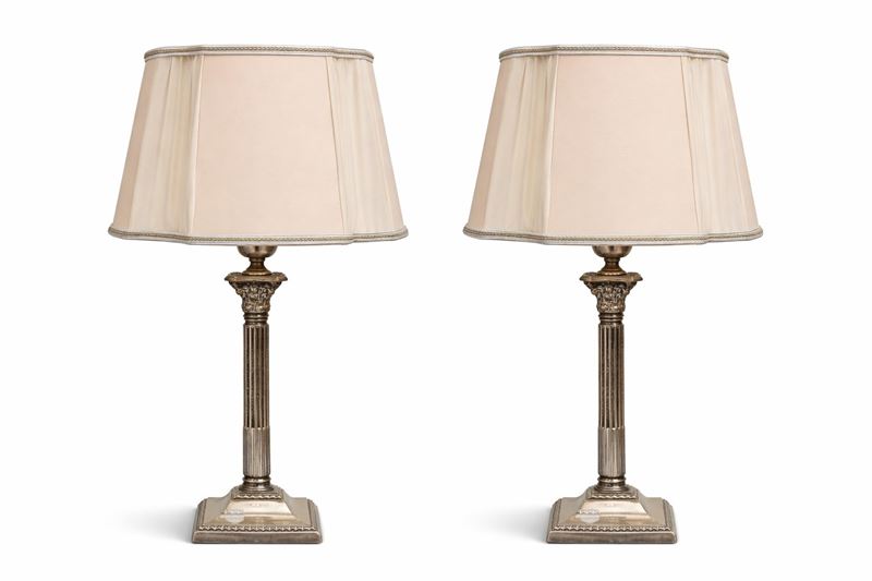 Coppa di lampade in metallo argentato, h 32 - h 44 cm, XX secolo