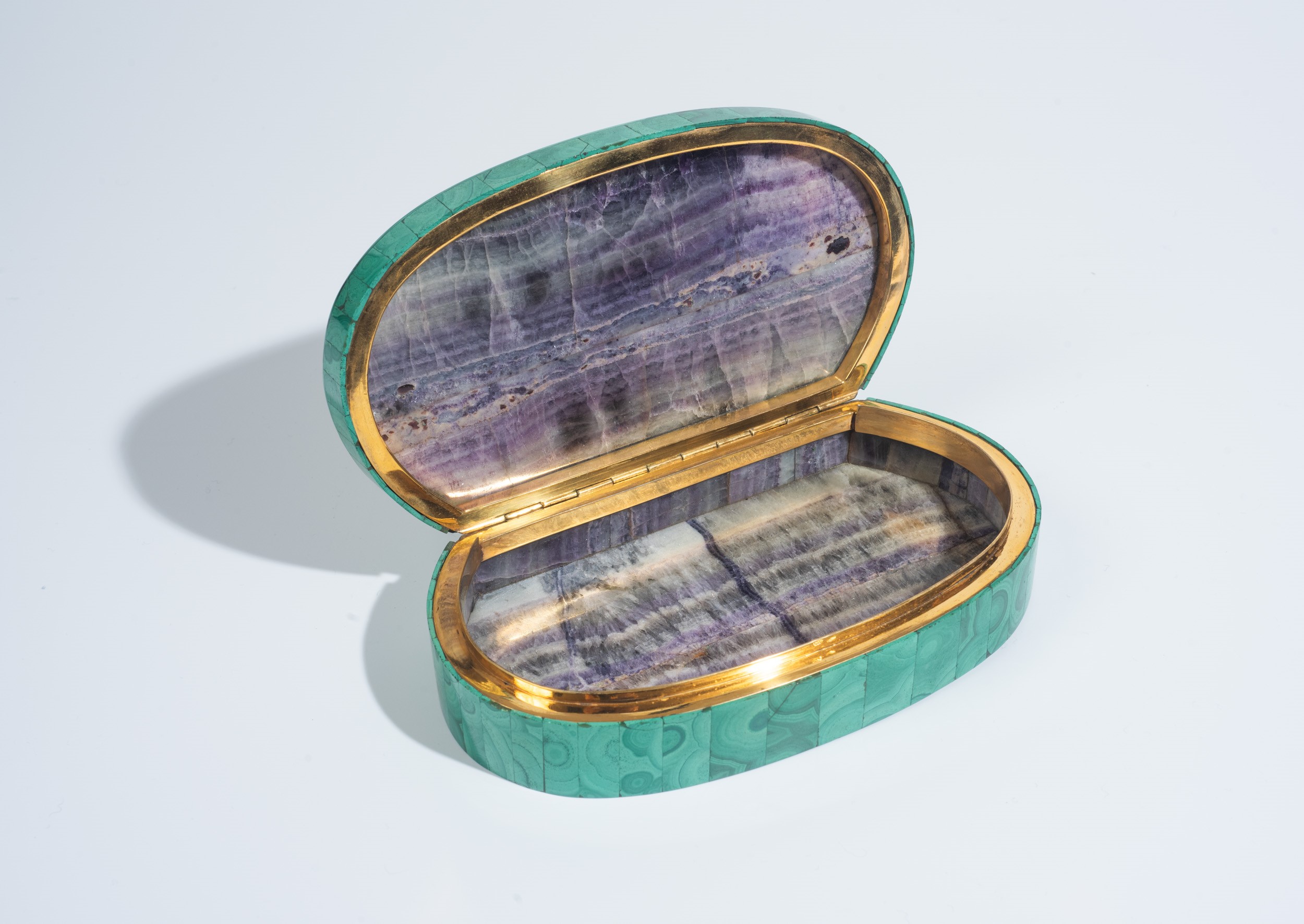 Tre scatole e un vasetto in argento e malachite