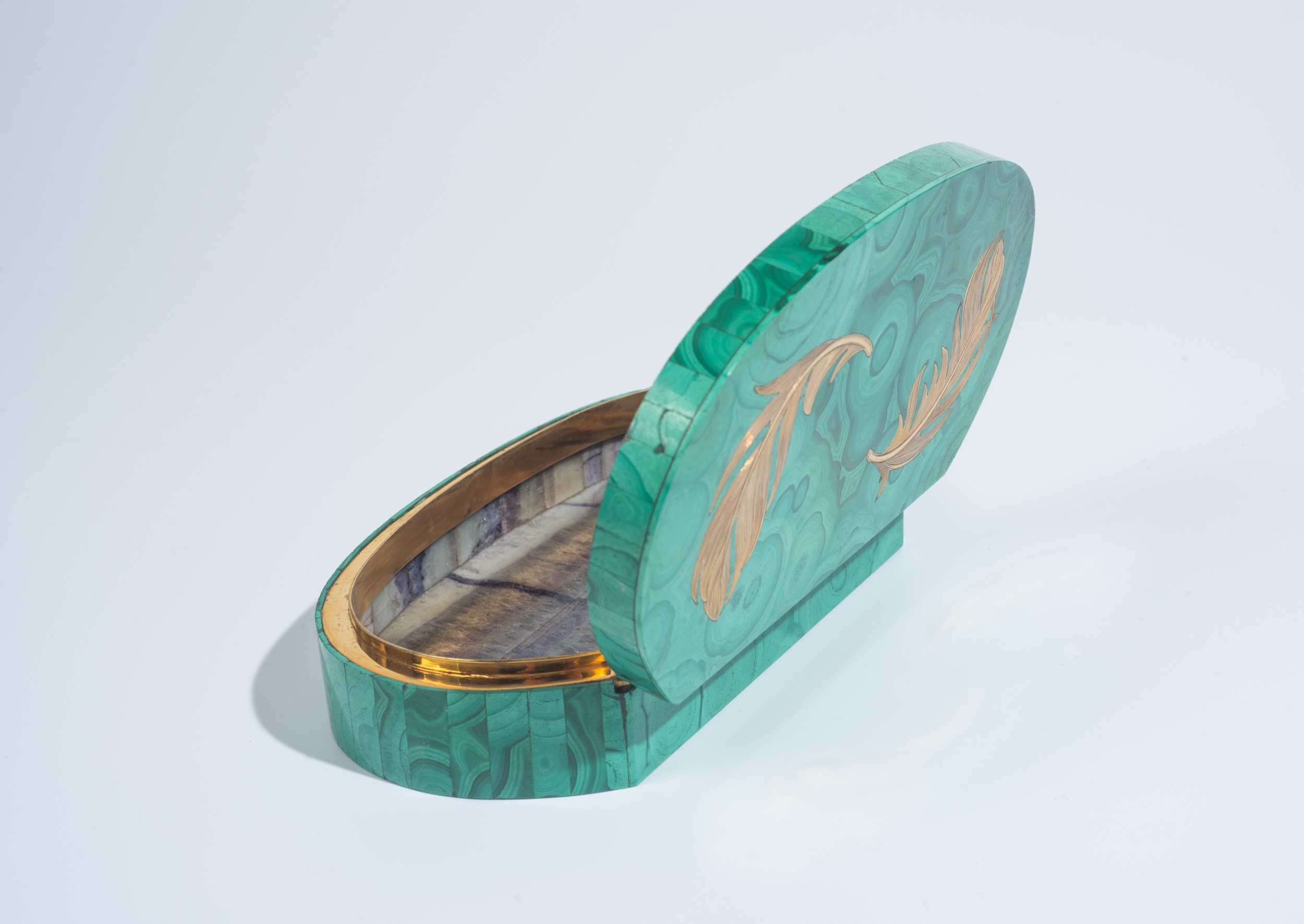 Tre scatole e un vasetto in argento e malachite