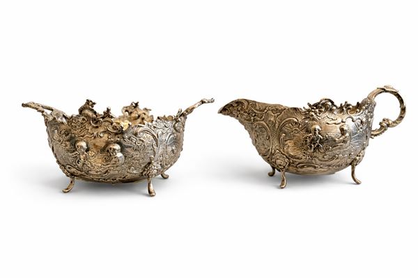 Zuccheriera e salsiera in metallo argentato