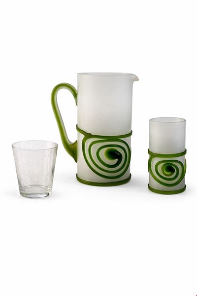 Miscellanea di vetri, XX secolo, composta da caraffa e dieci tumbler