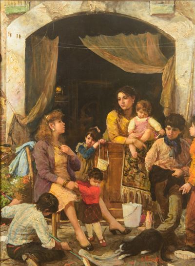 Conversazione, olio su tela