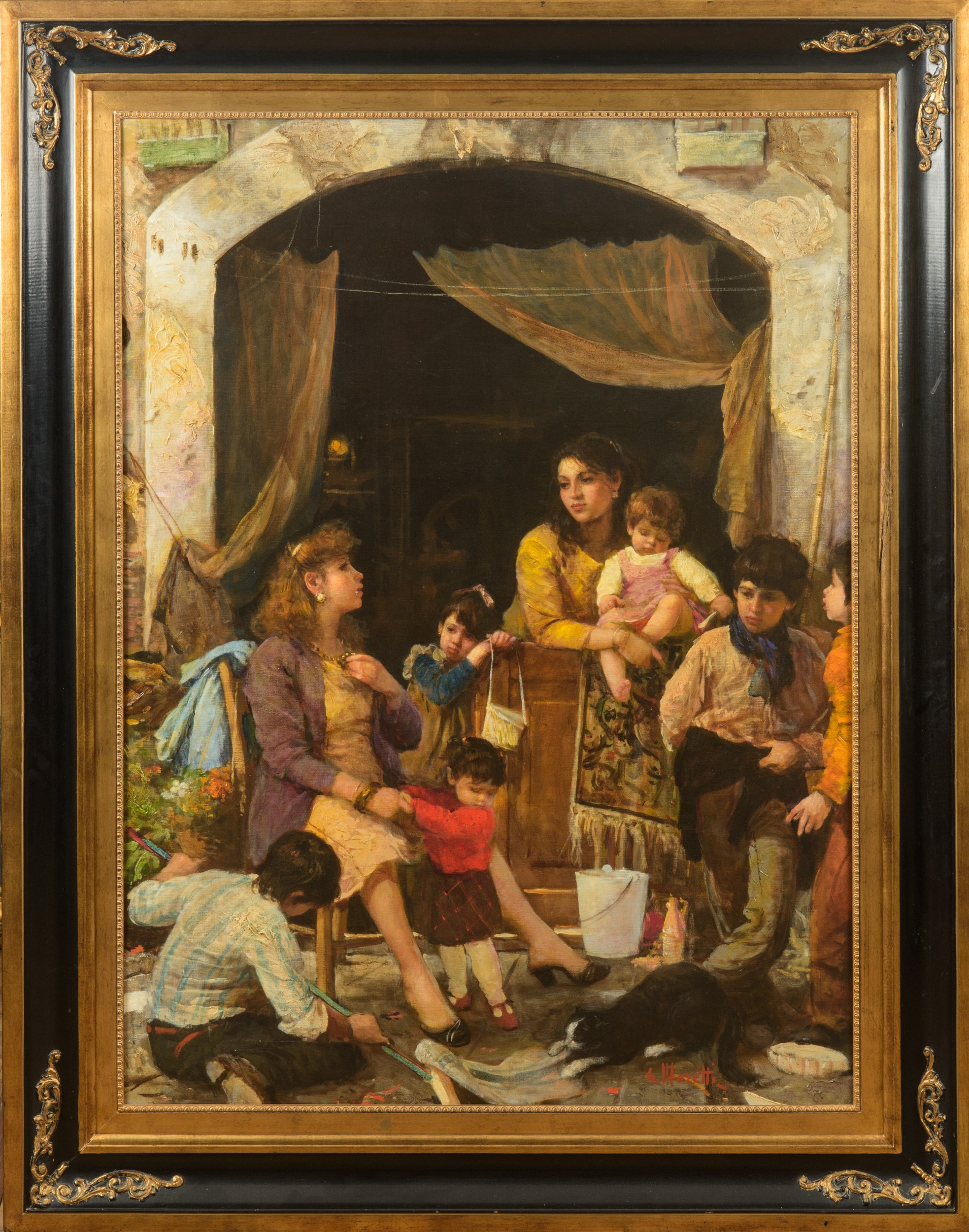 Giacomo Moretti - Conversazione, olio su tela
