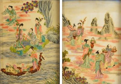 Coppia di placche in porcellana dipinta a mano, Cina, dinastia Qing (fine XIX–inizio XX secolo)