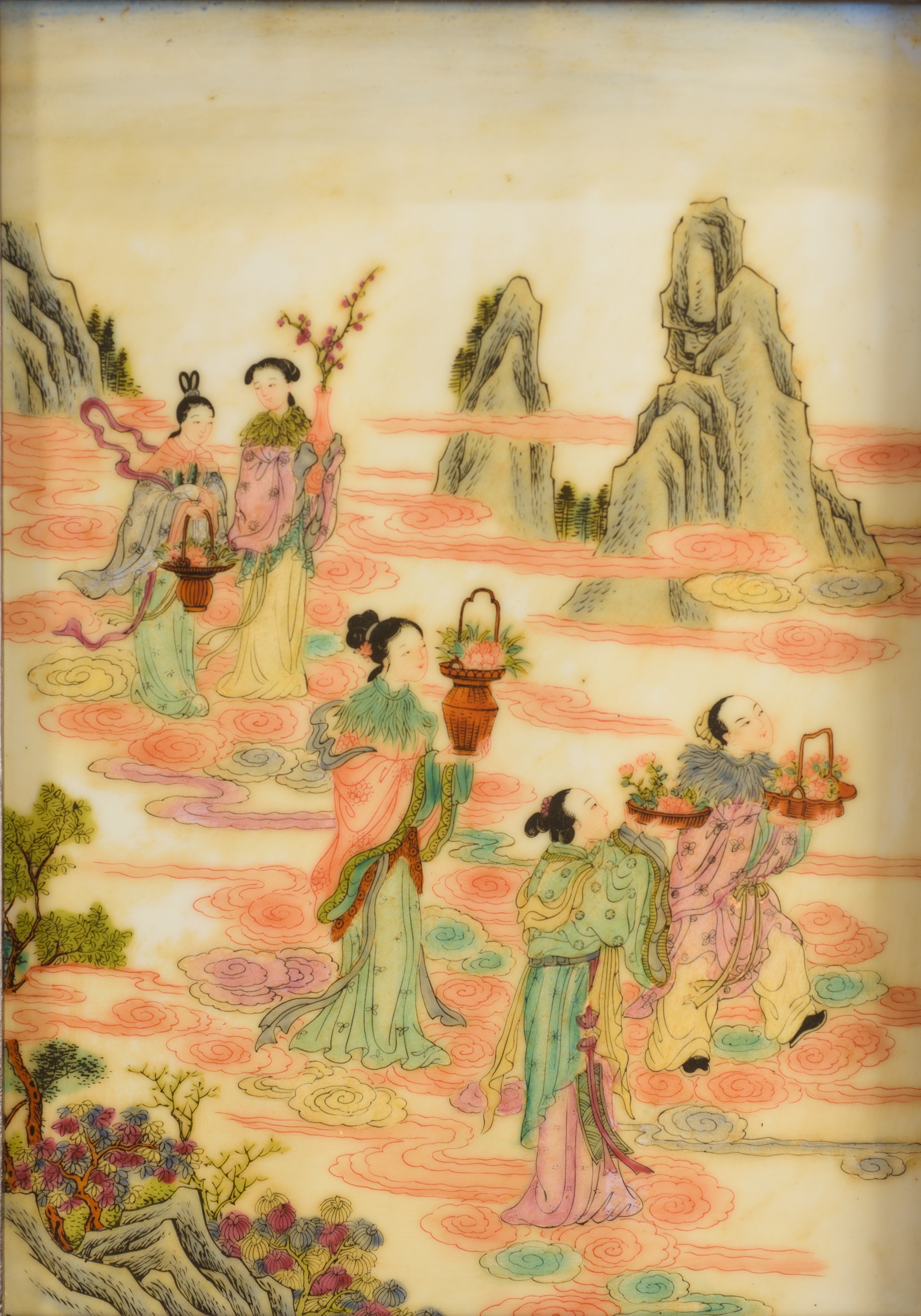 Coppia di placche in porcellana dipinta a mano, Cina, dinastia Qing (fine XIX–inizio XX secolo)